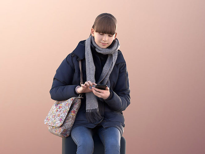 Lisa 10991 - Teenager Girl Sitting With Smartphone And Bag Low-poly 3D model
