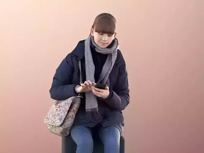 Lisa 10991 - Teenager Girl Sitting With Smartphone And Bag