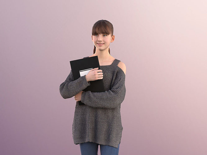 Lisa 10993 - Young Girl Holding Documents Low-poly 3D model