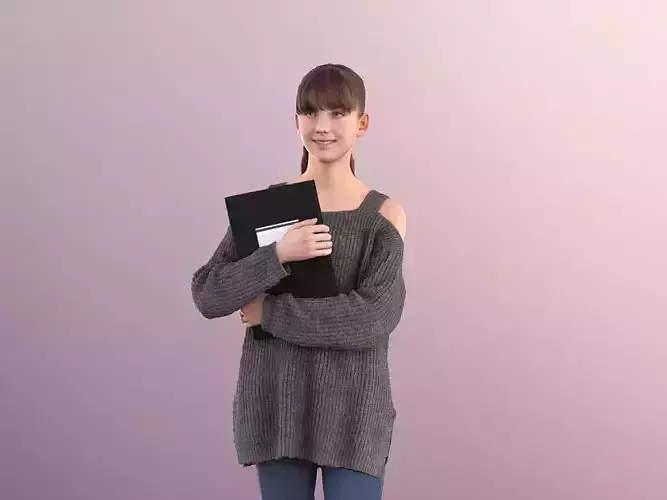 Lisa 10993 - Young Girl Holding Documents Low-poly 3D model