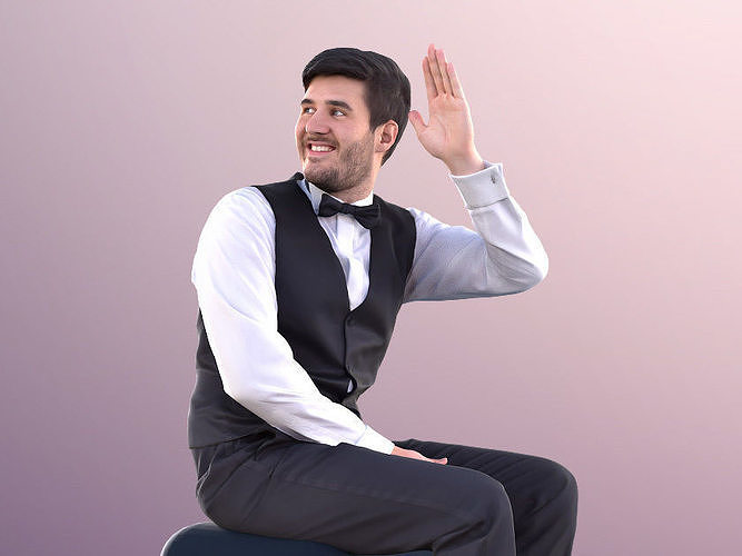 Sean 10999 - Elegant Man Sitting And Waving Low-poly 3D model