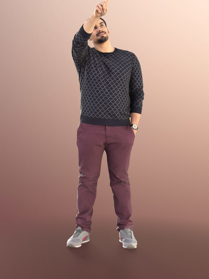 Sahir 11005 - Casual Man Standing And Pointing Low-poly 3D model_3