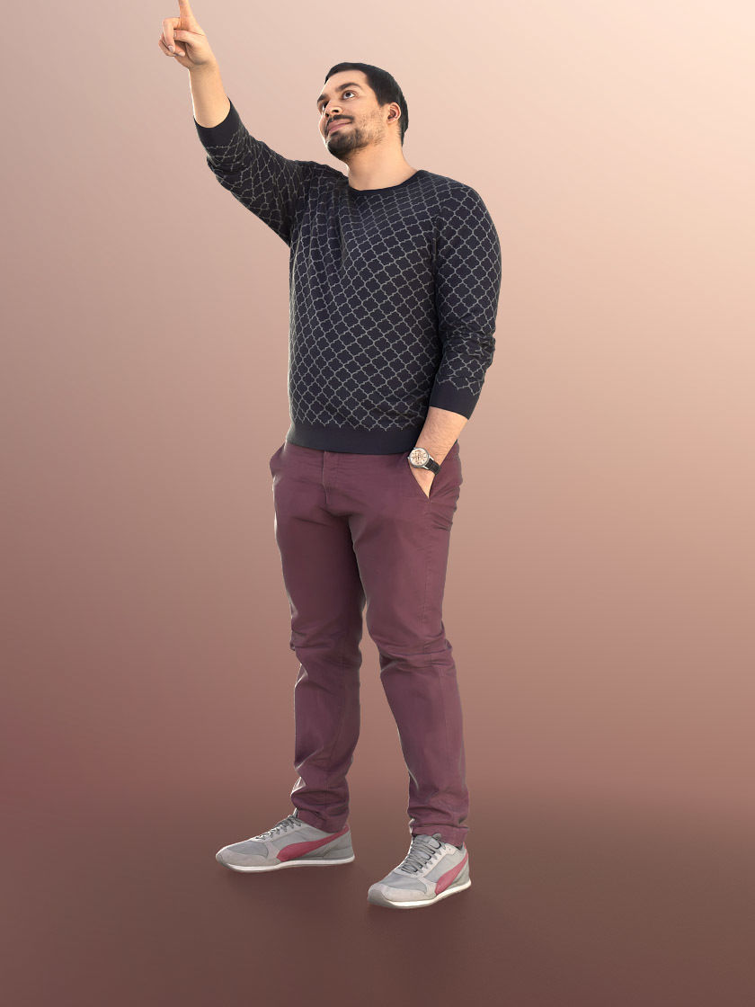 Sahir 11005 - Casual Man Standing And Pointing Low-poly 3D model_2