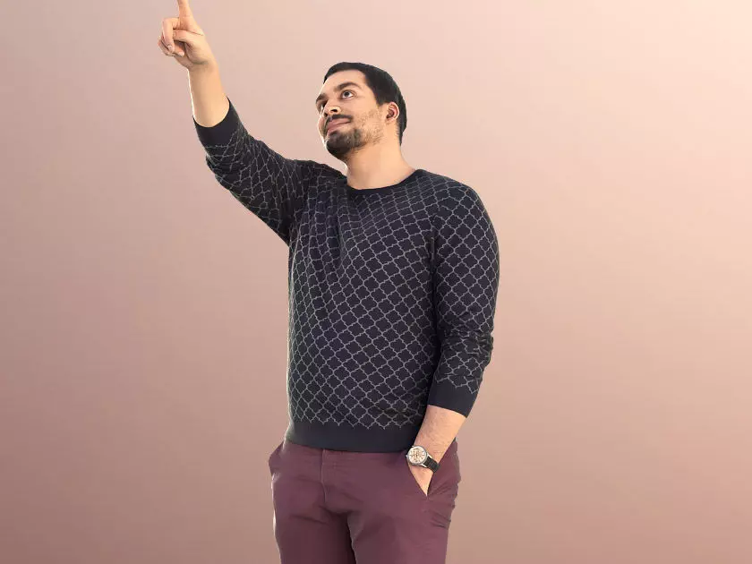 Sahir 11005 - Casual Man Standing And Pointing Low-poly 3D model_0