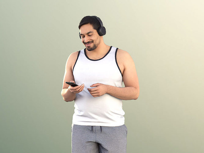 Sahir 11032 - Athletic Man Listening Music With Headphones Low-poly 3D model