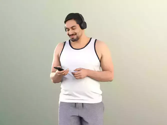 Sahir 11032 - Athletic Man Listening Music With Headphones Low-poly 3D model
