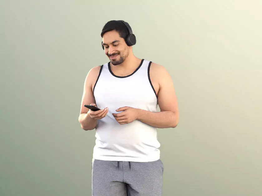 Sahir 11032 - Athletic Man Listening Music With Headphones Low-poly 3D model_0