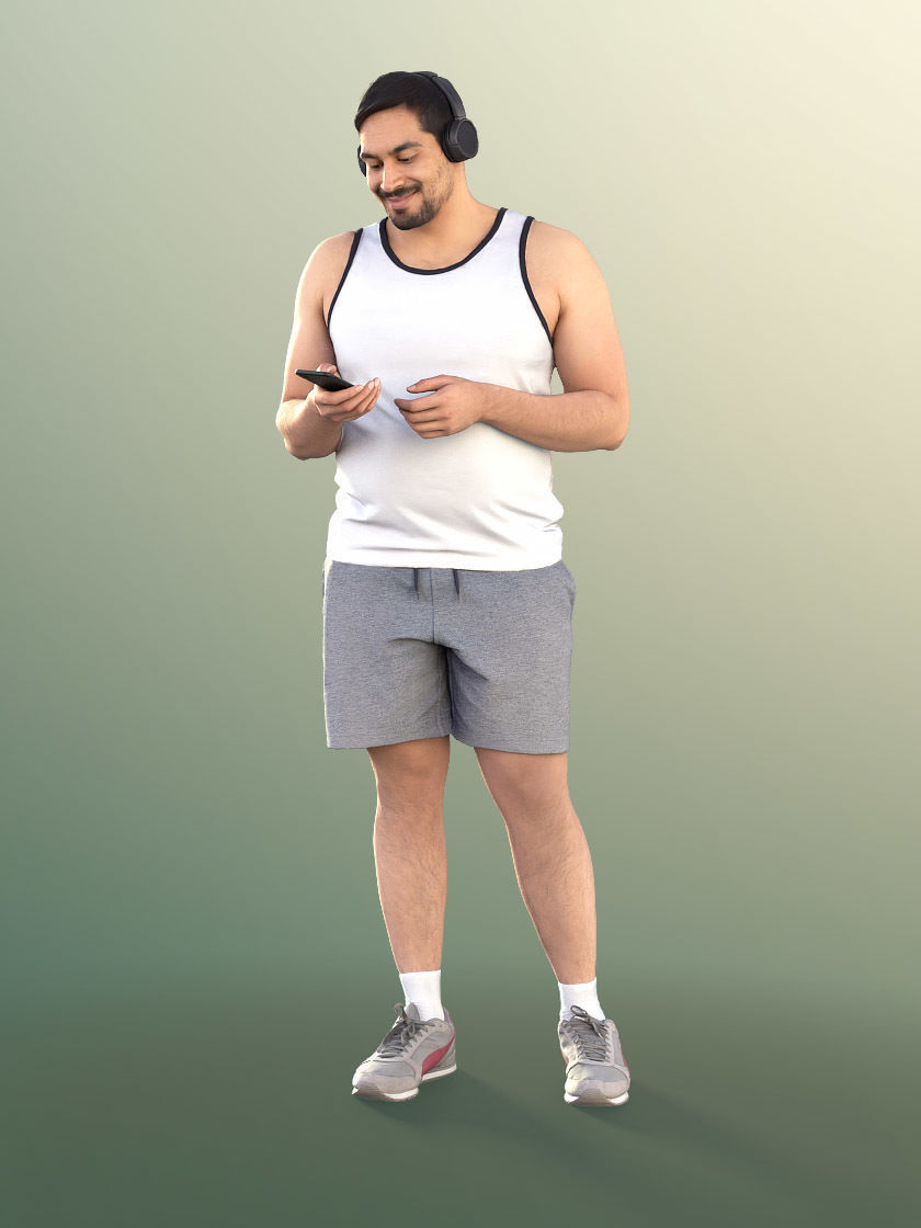 Sahir 11032 - Athletic Man Listening Music With Headphones Low-poly 3D model_2