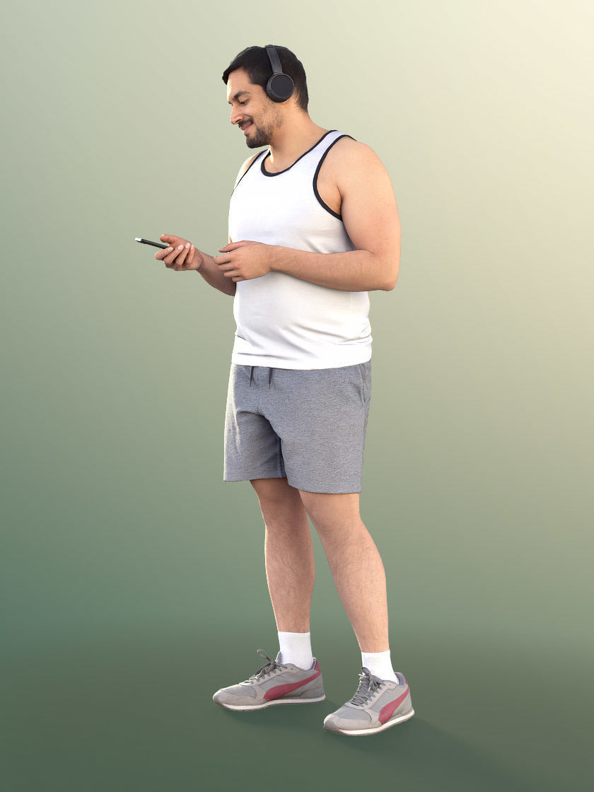 Sahir 11032 - Athletic Man Listening Music With Headphones Low-poly 3D model_3