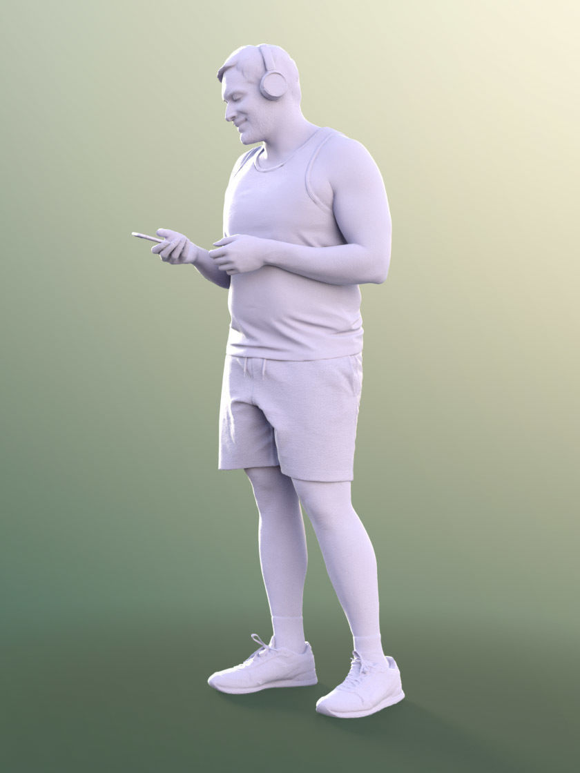 Sahir 11032 - Athletic Man Listening Music With Headphones Low-poly 3D model_5