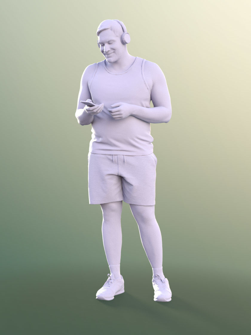 Sahir 11032 - Athletic Man Listening Music With Headphones Low-poly 3D model_4