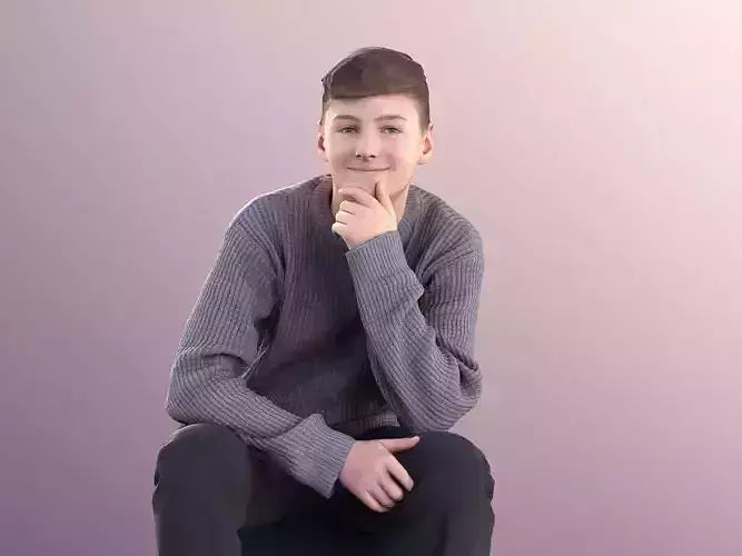 Bobby 11097 - Teenage Boy Sitting Hand On His Chin Low-poly 3D model