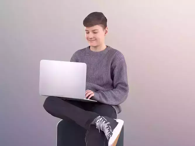 Bobby 11098 - Teenage Boy Sitting With Laptop