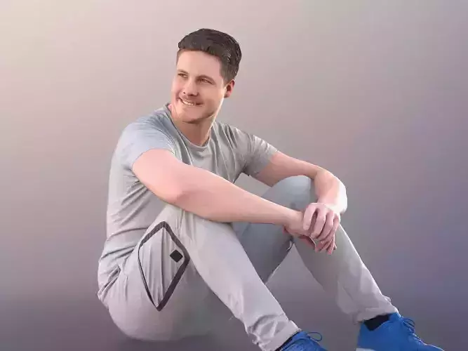 Liam 11132 - Athletic Man Sitting On The Ground Talking Low-poly 3D model