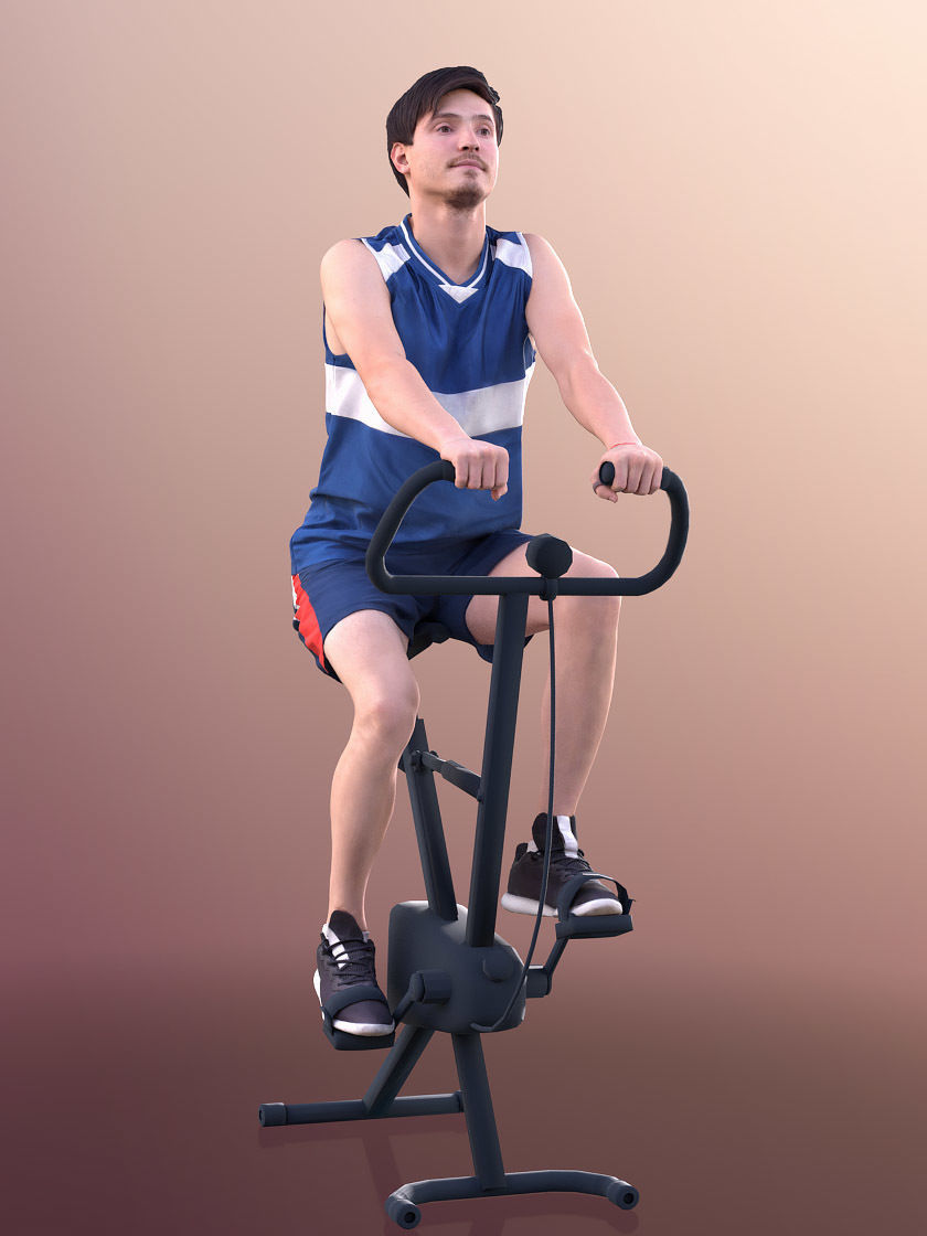 Andy 11139 - Man Training On Bike In Gym Cycle Low-poly 3D model_2