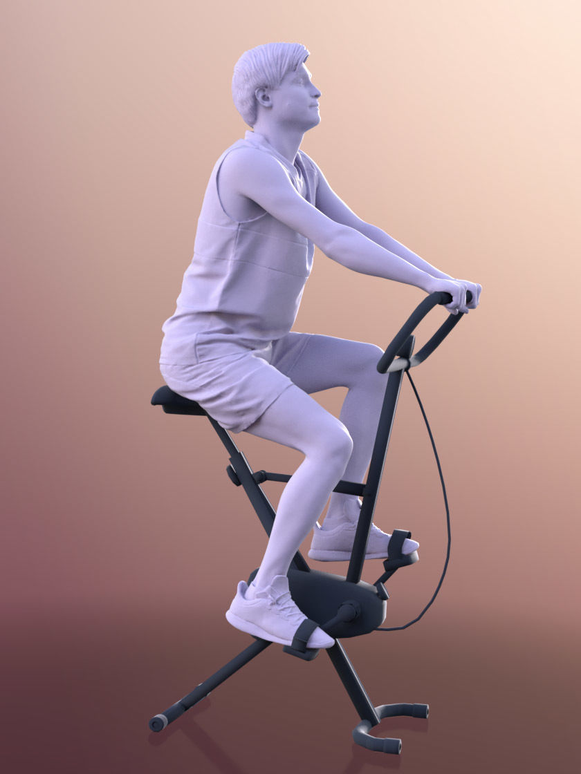 Andy 11139 - Man Training On Bike In Gym Cycle Low-poly 3D model_5
