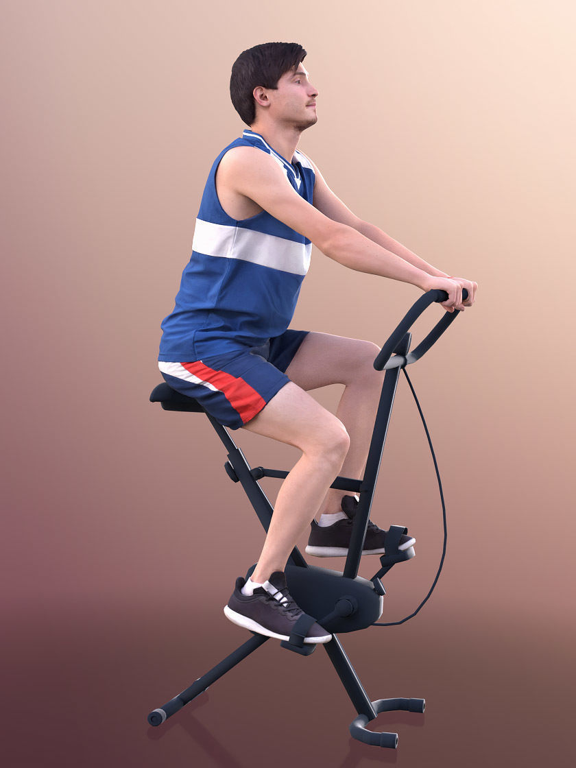 Andy 11139 - Man Training On Bike In Gym Cycle Low-poly 3D model_3