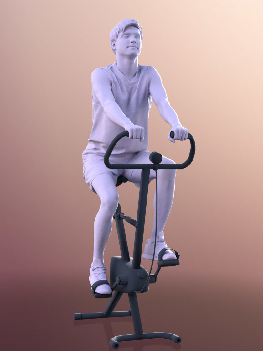 Andy 11139 - Man Training On Bike In Gym Cycle Low-poly 3D model_4
