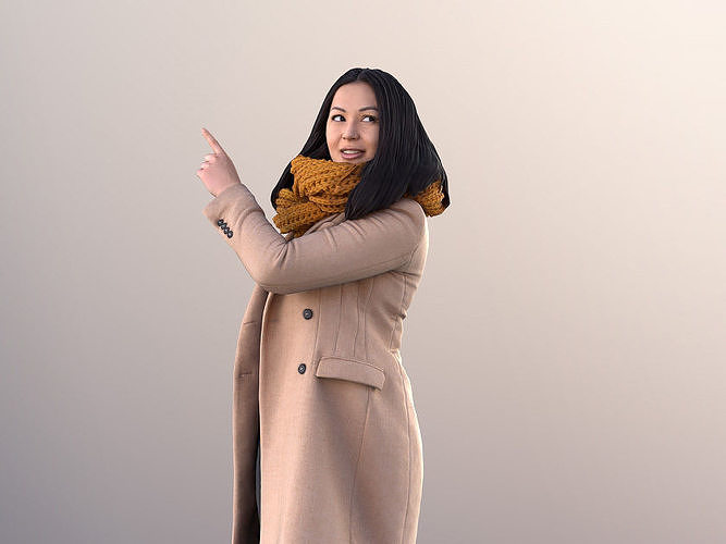 Vicky 11140 - Young Asian Woman Standing And Pointing  Low-poly 3D model