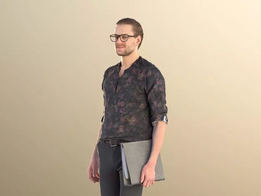 Milo 11224 - Young Man Standing And Holding A Folder Low-poly 3D model_0