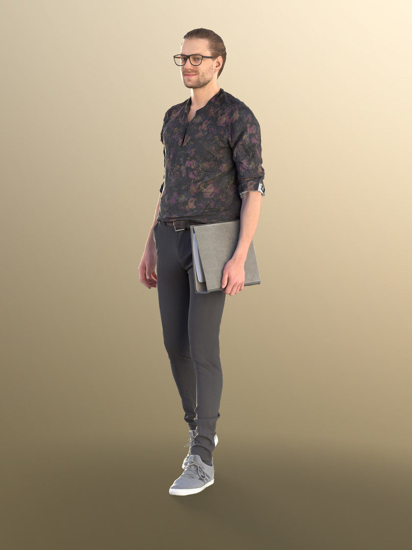 Milo 11224 - Young Man Standing And Holding A Folder Low-poly 3D model_2