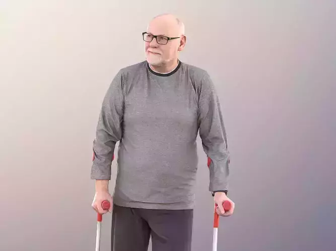 Phil 11240 - Best Ager Man Standing With Crutches Low-poly 3D model