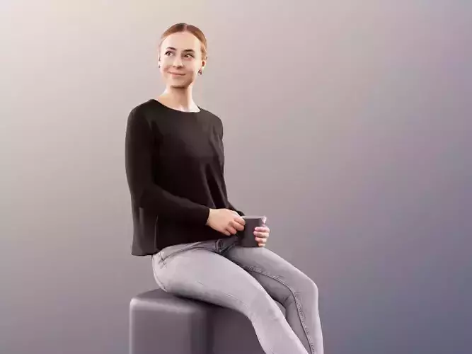 Celine 11452 - Casual Woman Sitting Holding A Cup Looking Around Low-poly 3D model