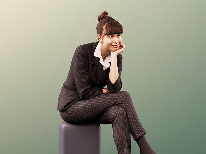 Alyssa 11532 - Business Woman Sitting Leaning On Hand Low-poly 3D model