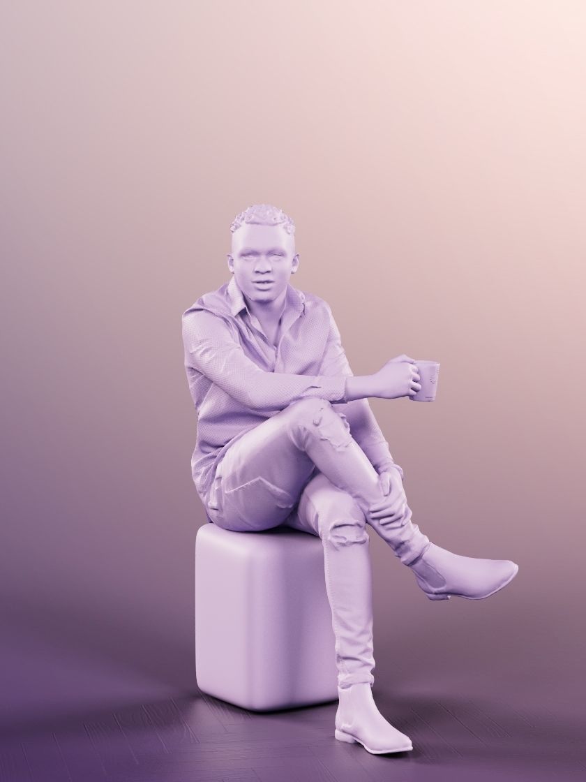 Danny 11740 - Black Man Sitting And Holding A Cup Low-poly 3D model_5