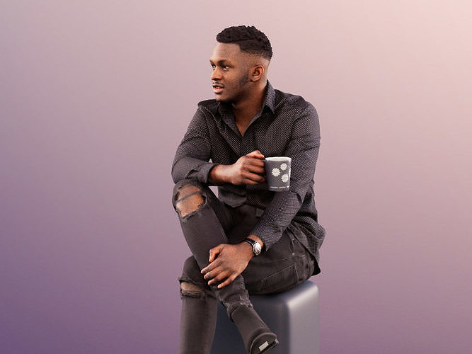 Danny 11740 - Black Man Sitting And Holding A Cup Low-poly 3D model
