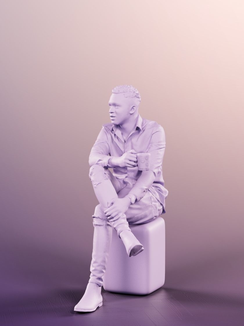 Danny 11740 - Black Man Sitting And Holding A Cup Low-poly 3D model_4