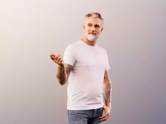 Alex 11834 - Casual Gray Haired Man Walking Pointing Talking 