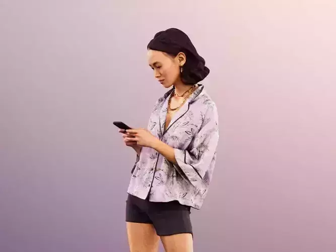 Anissa 11886 - Asian Young Woman Texting On Smartphone Low-poly 3D model