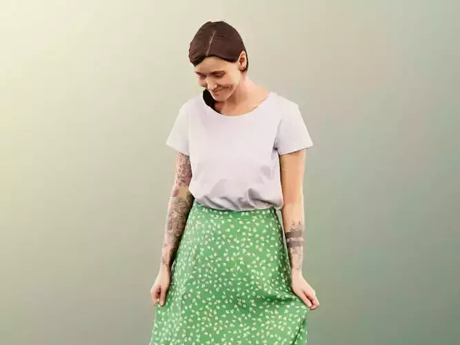 Rachel 11915 - Woman Standing Looking On Long Skirt Summer Low-poly 3D model