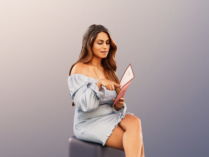Elli 11950 - Woman Sitting And Reading The Menu In Gray Dress Low-poly 3D model