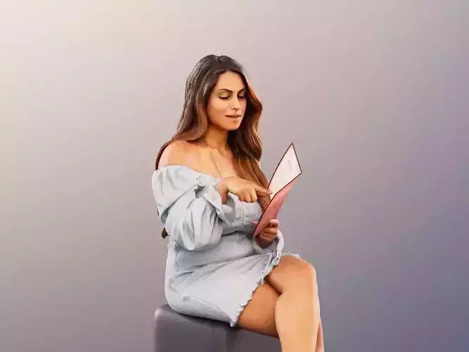 Elli 11950 - Woman Sitting And Reading The Menu In Gray Dress