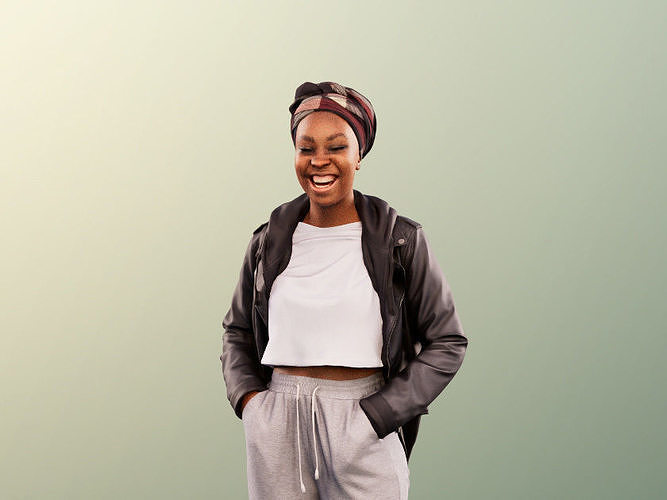 Rae 12040 - Black Woman Standing And Laughing Hands In Pockets Low-poly 3D model