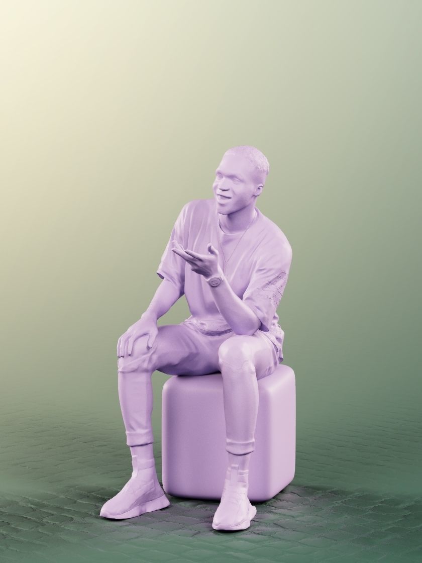 Maverick 12158 - Black Man Sitting And Talking Gesticulateing Low-poly 3D model_5