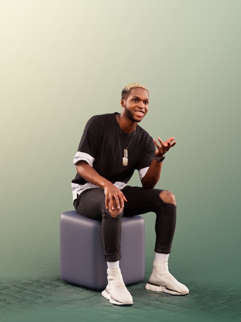Maverick 12158 - Black Man Sitting And Talking Gesticulateing Low-poly 3D model_2