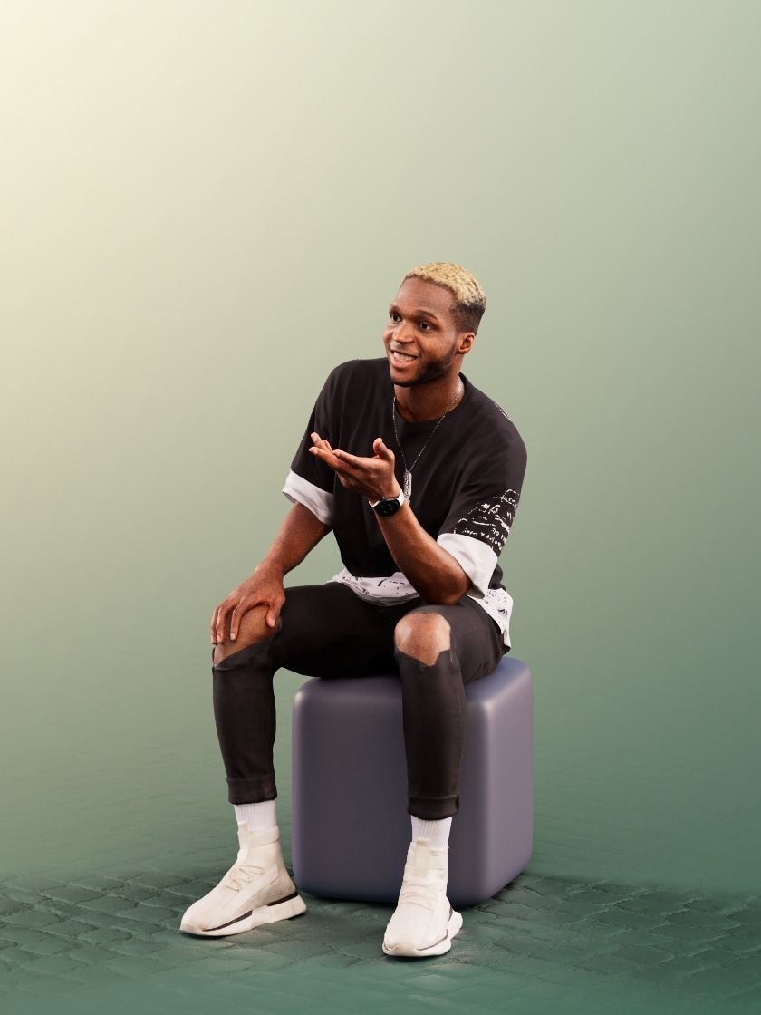 Maverick 12158 - Black Man Sitting And Talking Gesticulateing Low-poly 3D model_3
