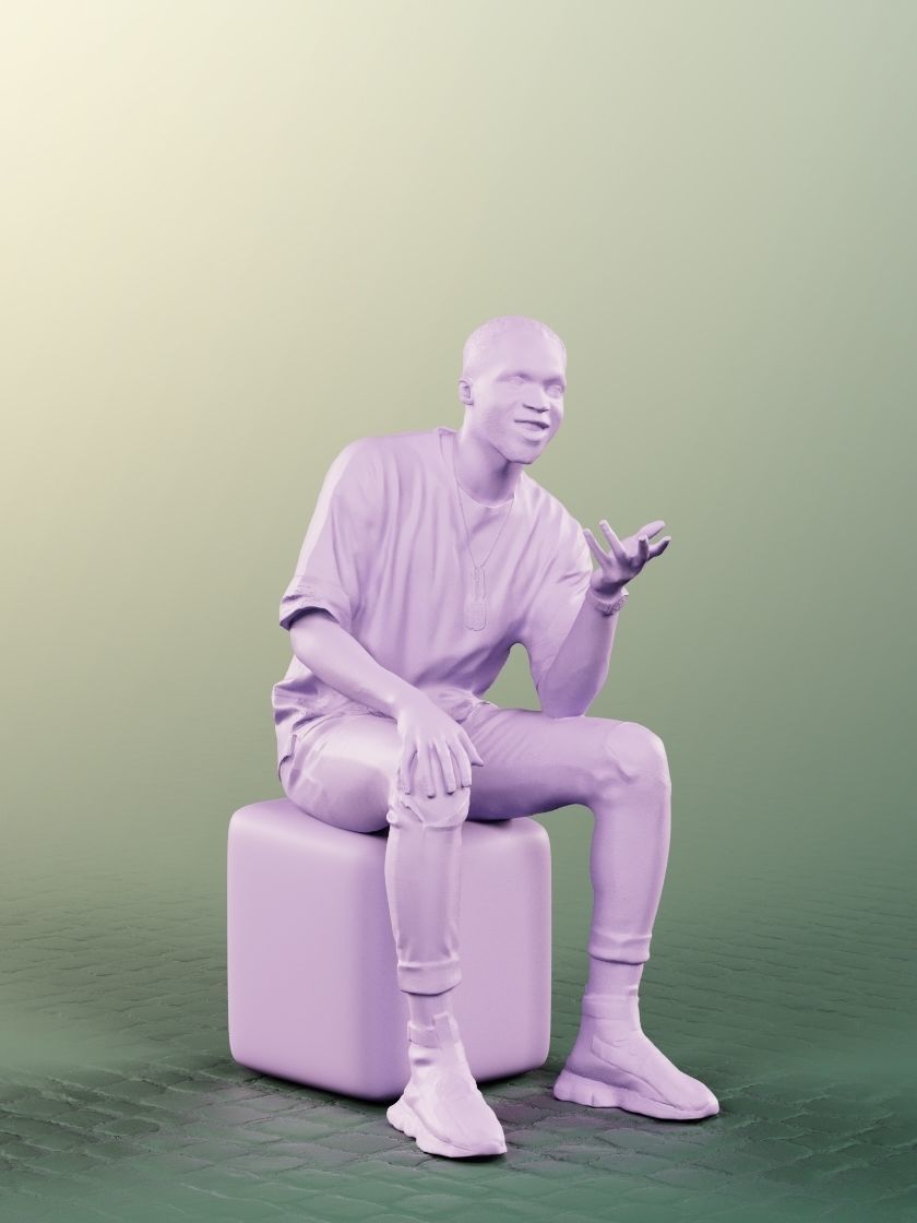 Maverick 12158 - Black Man Sitting And Talking Gesticulateing Low-poly 3D model_4