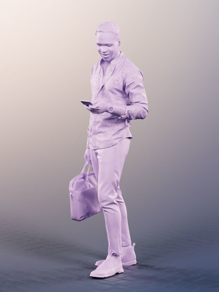 Maverick 12160 - Black Man With Bag Texting Smartphone Low-poly 3D model_5
