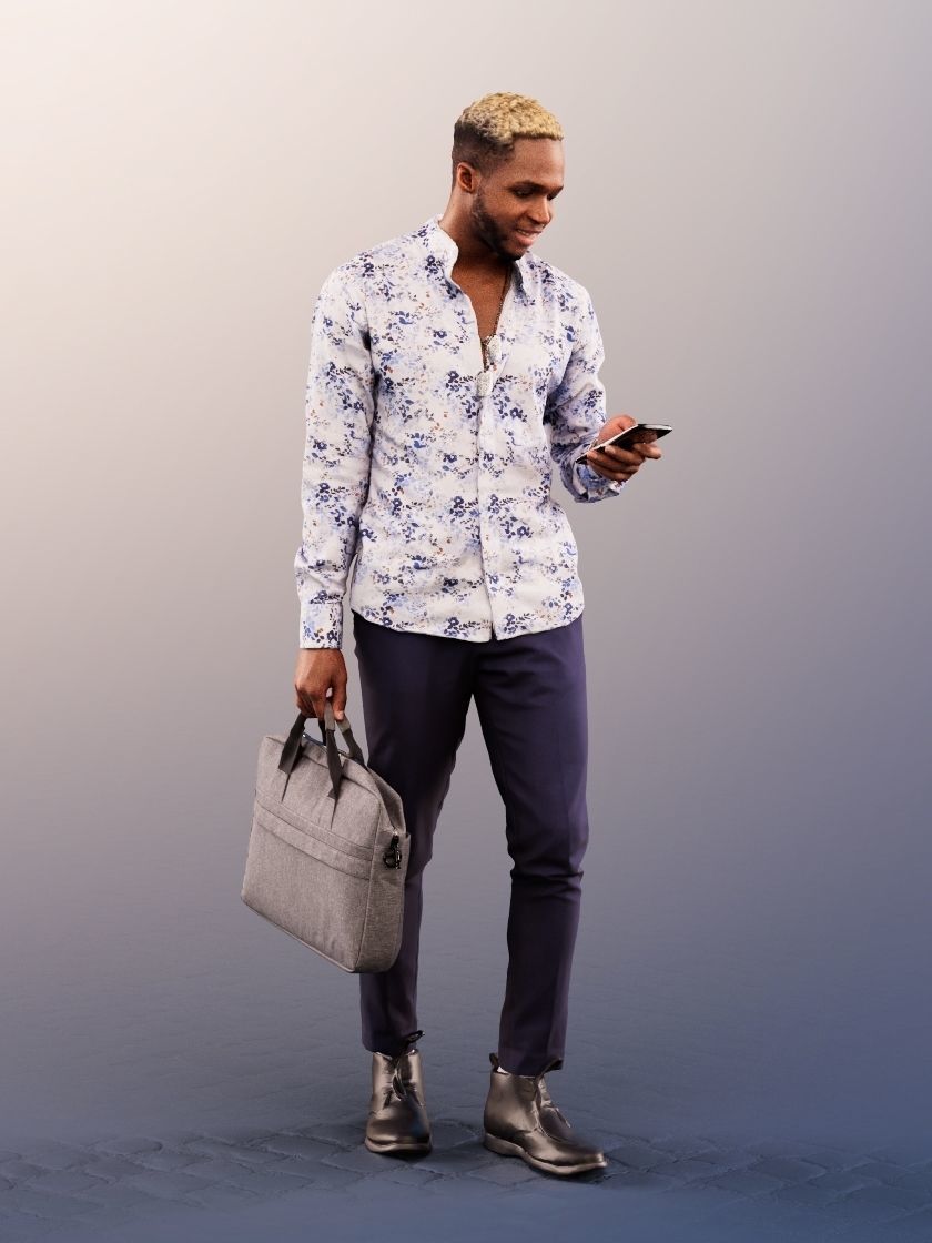 Maverick 12160 - Black Man With Bag Texting Smartphone Low-poly 3D model_2