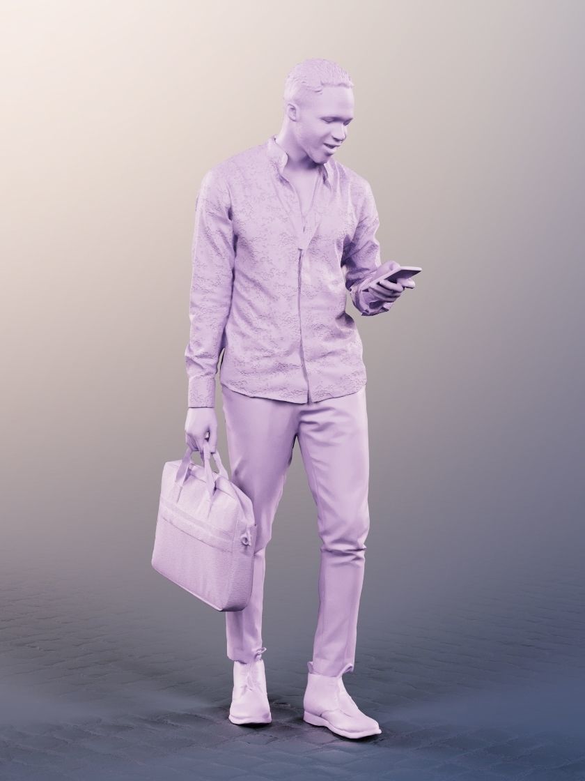 Maverick 12160 - Black Man With Bag Texting Smartphone Low-poly 3D model_4