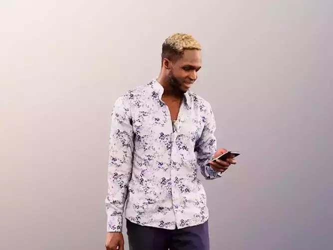 Maverick 12160 - Black Man With Bag Texting Smartphone