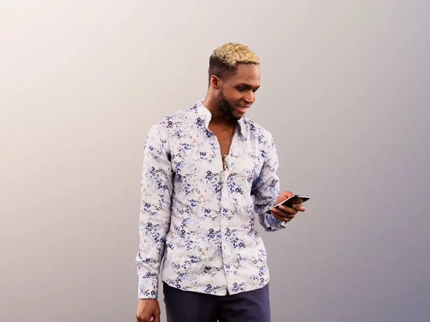 Maverick 12160 - Black Man With Bag Texting Smartphone Low-poly 3D model_0