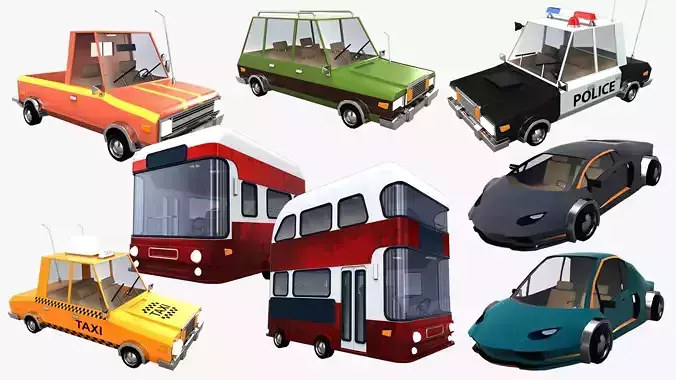 Cartoon Vehicles Low-poly 3D model