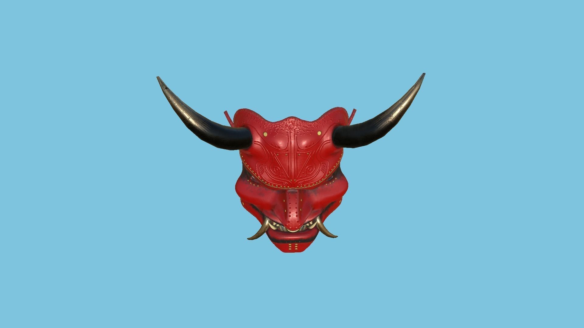 Oni Mask 01 Red Gold - Hannya Fantasy Character Design Low-poly 3D model_4