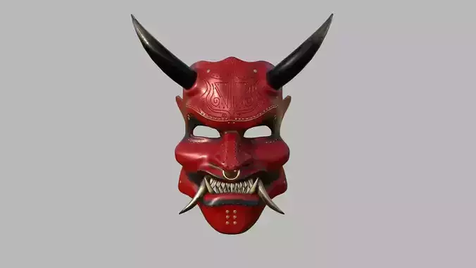 Oni Mask 01 Red Gold - Hannya Fantasy Character Design Low-poly 3D model