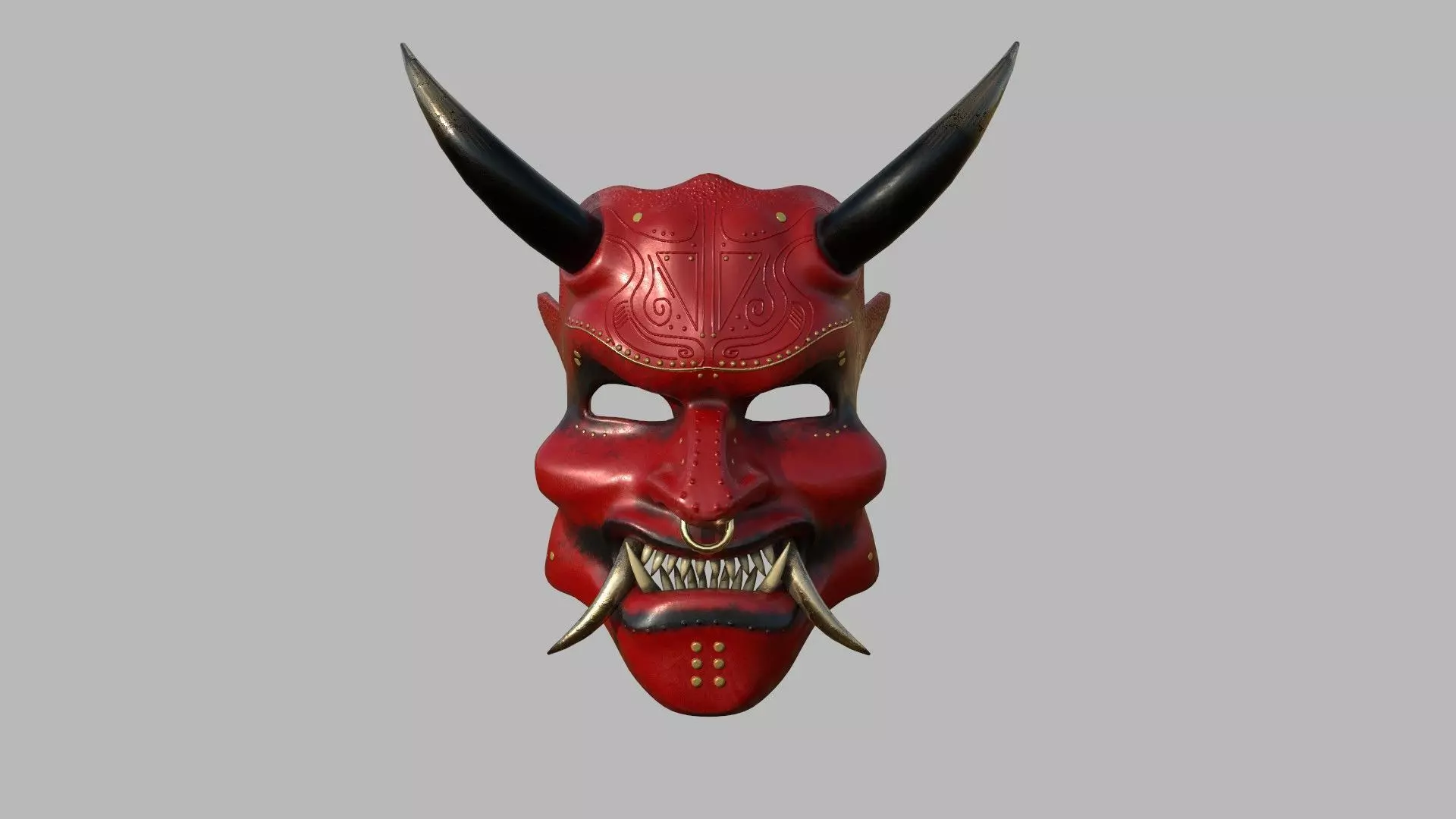 Oni Mask 01 Red Gold - Hannya Fantasy Character Design Low-poly 3D model_0